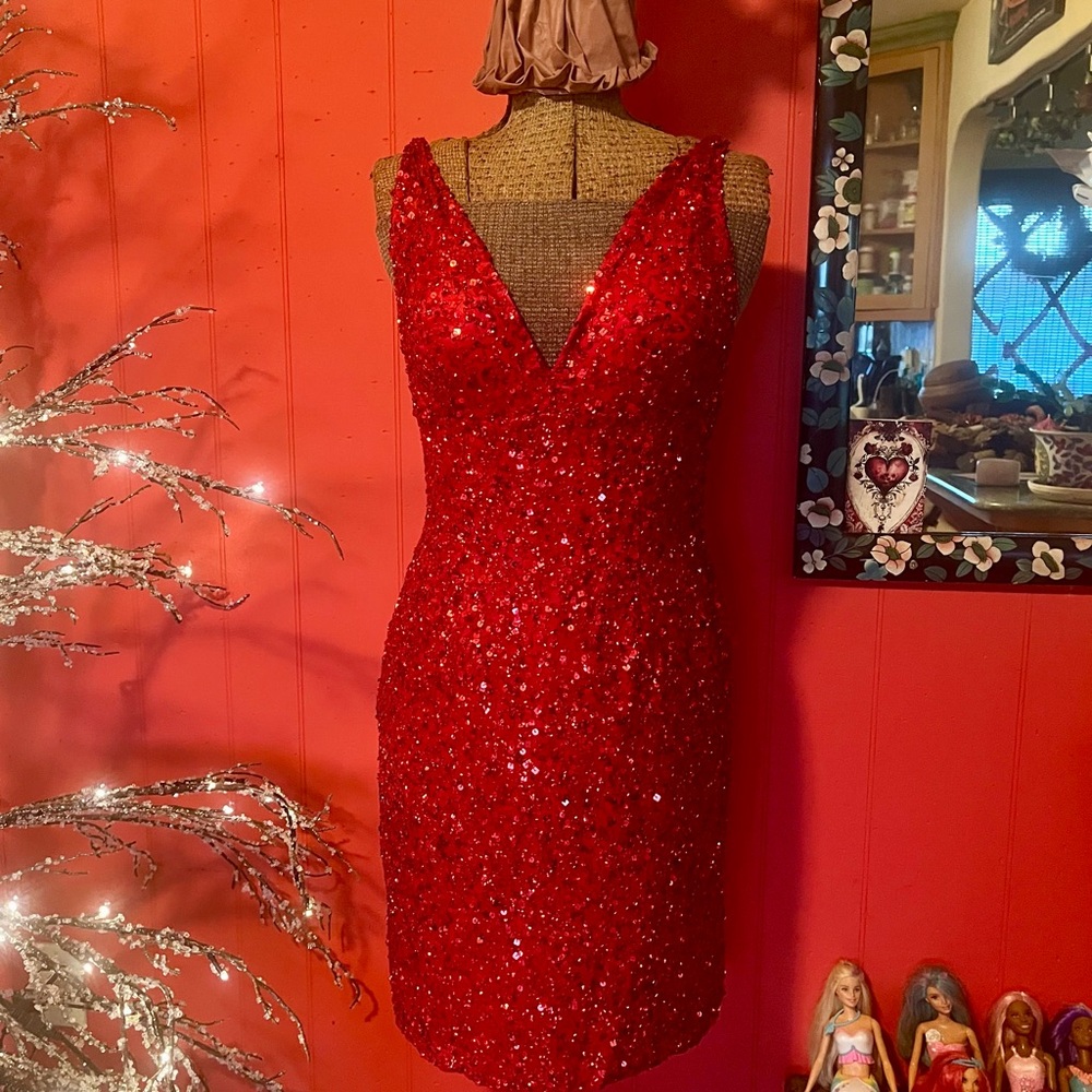 Scala red sequin statement dress. Size 6 NWT